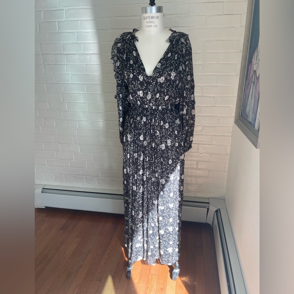 Isabel Marant Black and White Floral Long Sleeve Dress